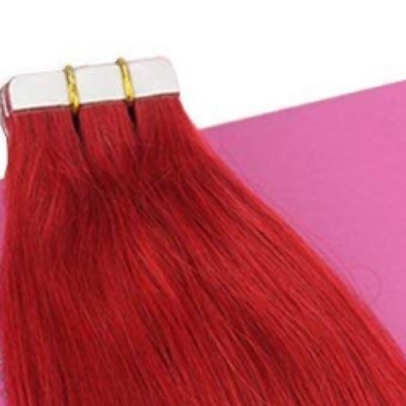 ✨ 18” RED HUMAN HAIR TAPE IN HAIR EXTENSIONS *NWT*